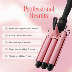 Alure LCD temperature display on rose-gold waver showing precise heat control