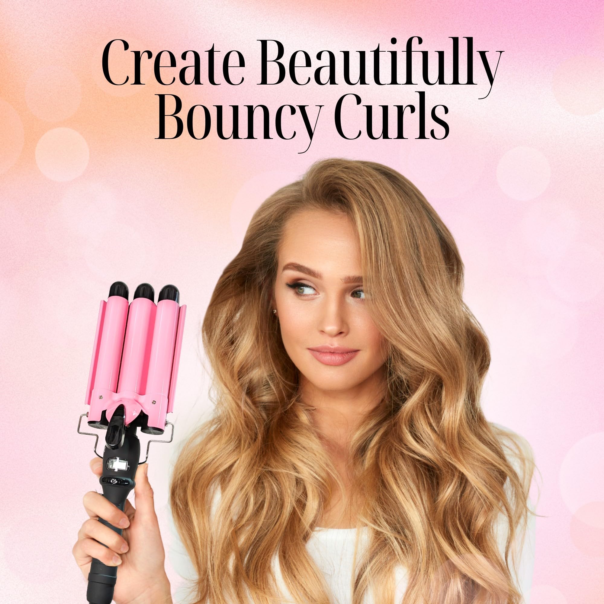 Alure showcase of shiny, defined waves produced with the three-barrel wand