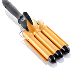 Alure three-barrel curling iron wand with LCD display for quick beachy waves.