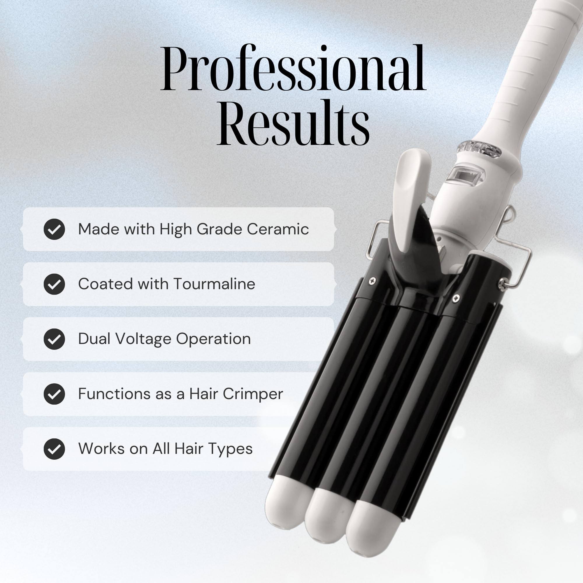 Alure three-barrel waver used on beachy waves for quick texture and volume.
