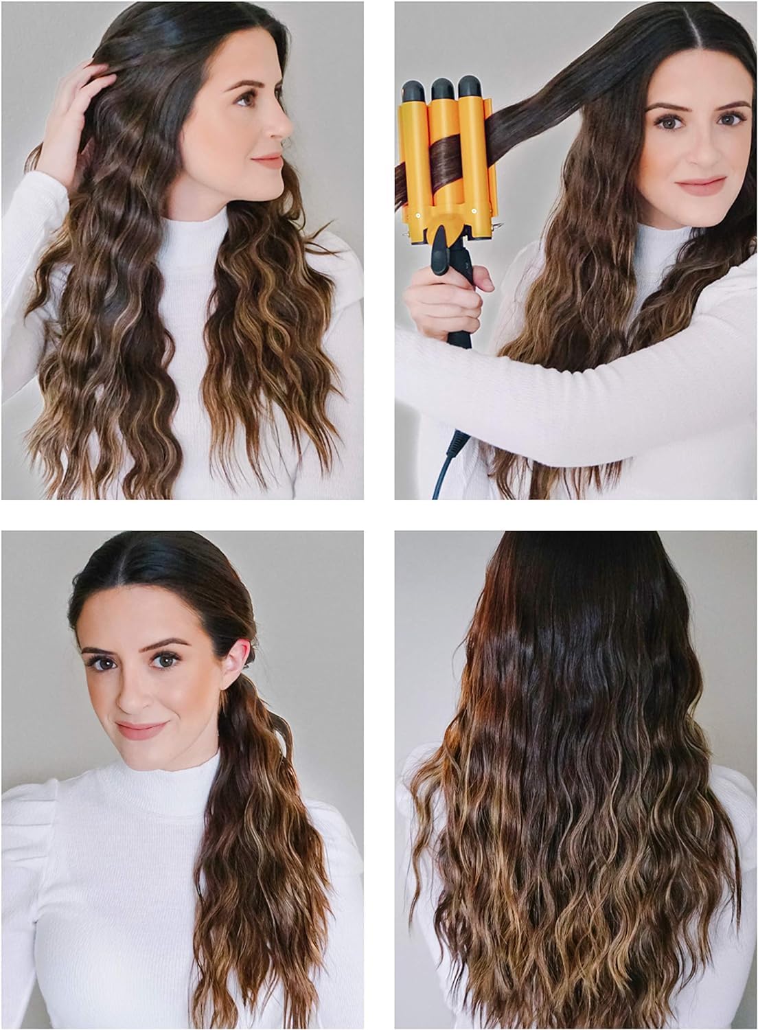Alure triple-barrel hair waver ceramic tourmaline for frizz-free, glossy beach waves.