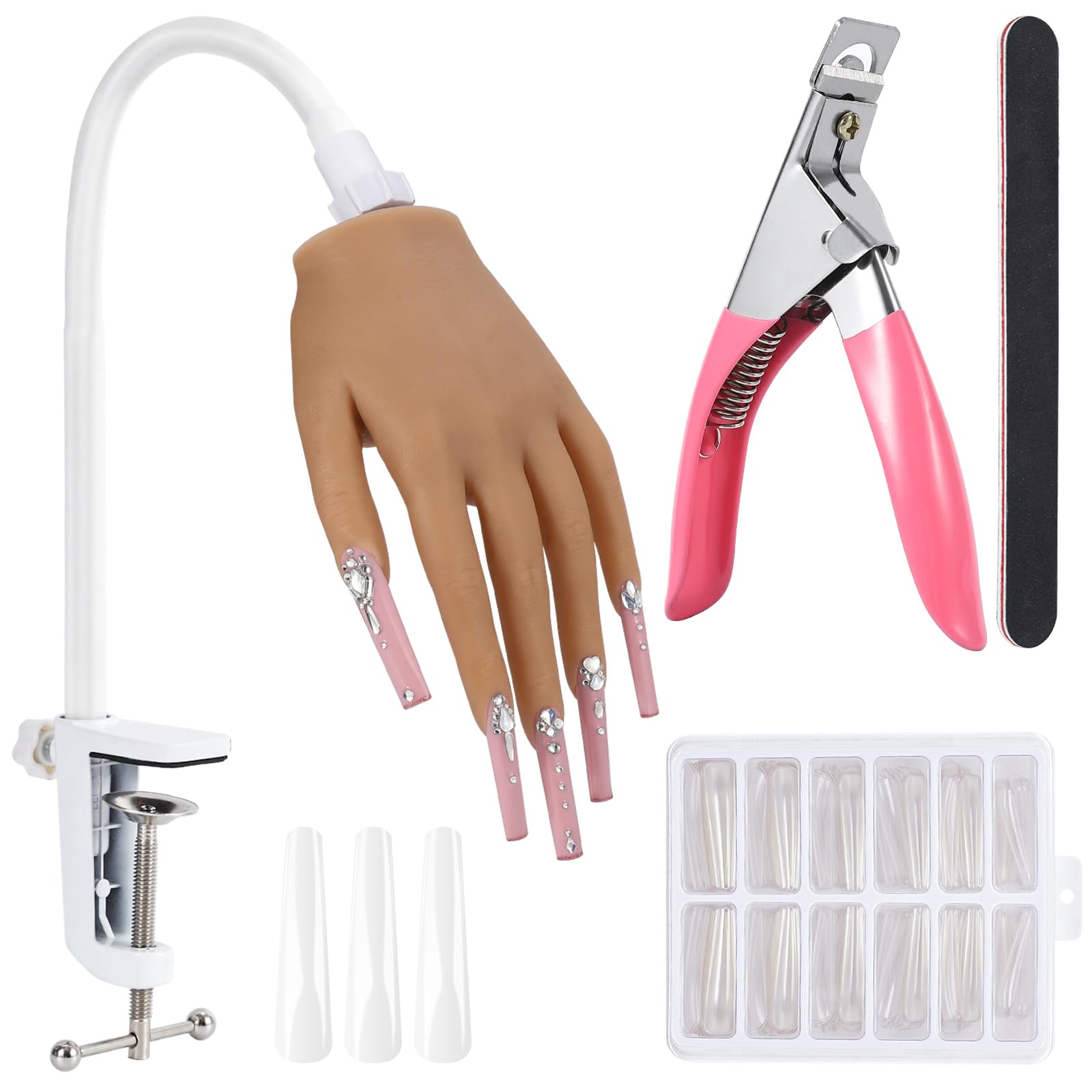 ALUROICE silicone practice hand on clamp stand offers stable nail practice.