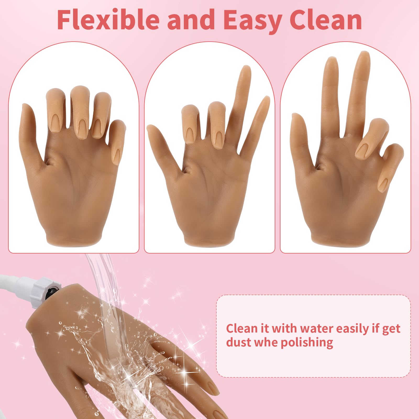 ALUROICE silicone hand features flexible fingers for varied nail art techniques.