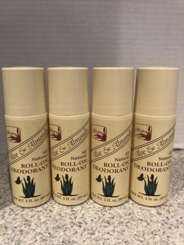 Alvera roll-on deodorant Aloe & Almonds back view highlights four-pack value.