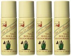 Alvera roll-on deodorant Aloe & Almonds front view shows portable 3 oz bottle.