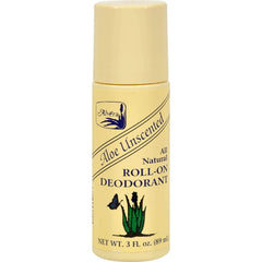 Alvera roll-on deodorant aloe unscented close-up shows smooth, fragrance-free application.