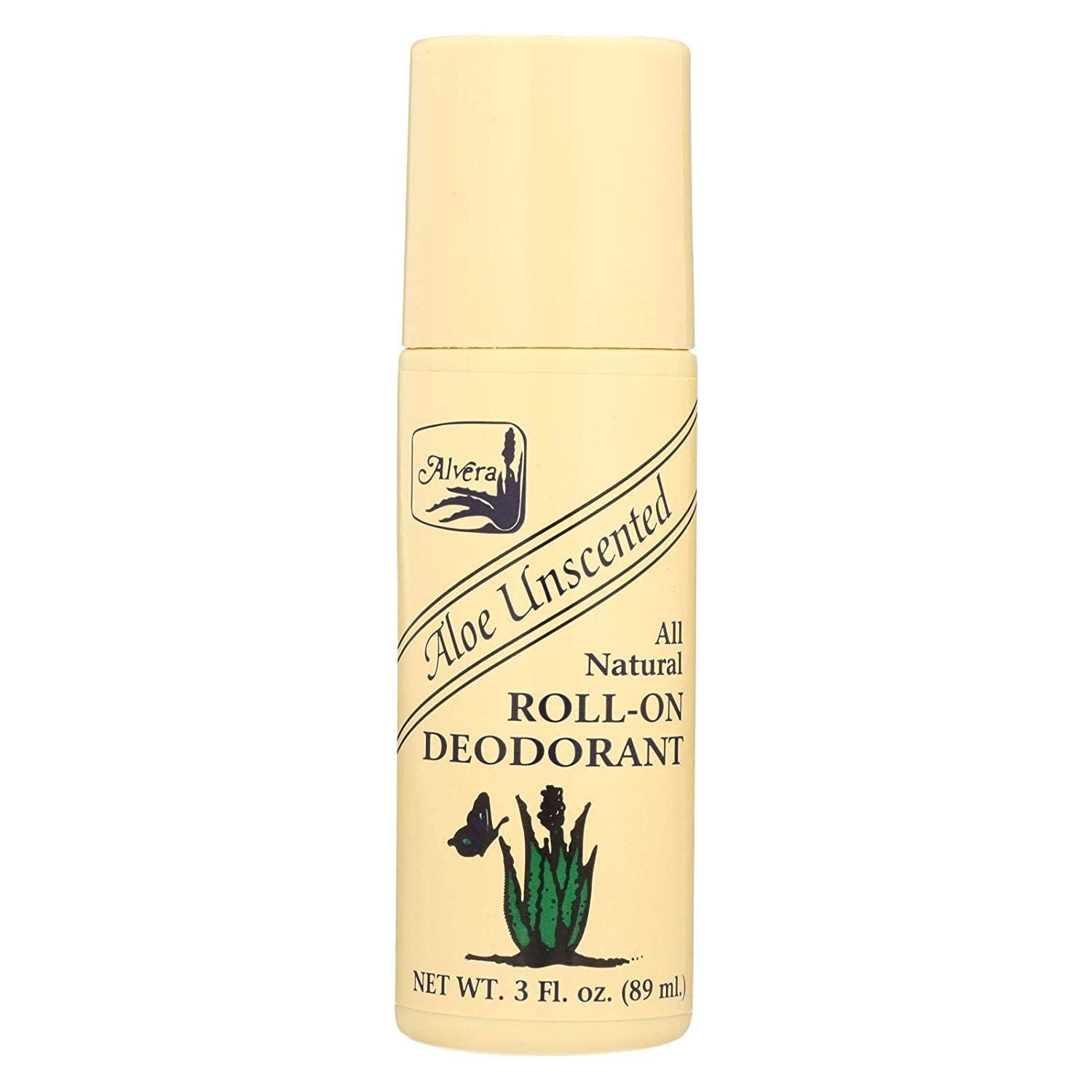 Alvera roll-on deodorant unscented front view showing fragrance-free protection