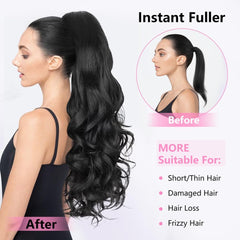ALXNAN ponytail extension secured at roots for natural blend