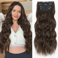 ALXNAN clip-in extensions in chocolate brown 24in for natural, voluminous length