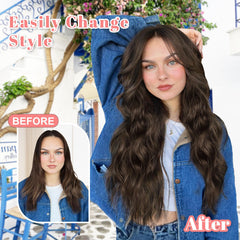 ALXNAN clip-in extensions dark brown long waves add instant volume