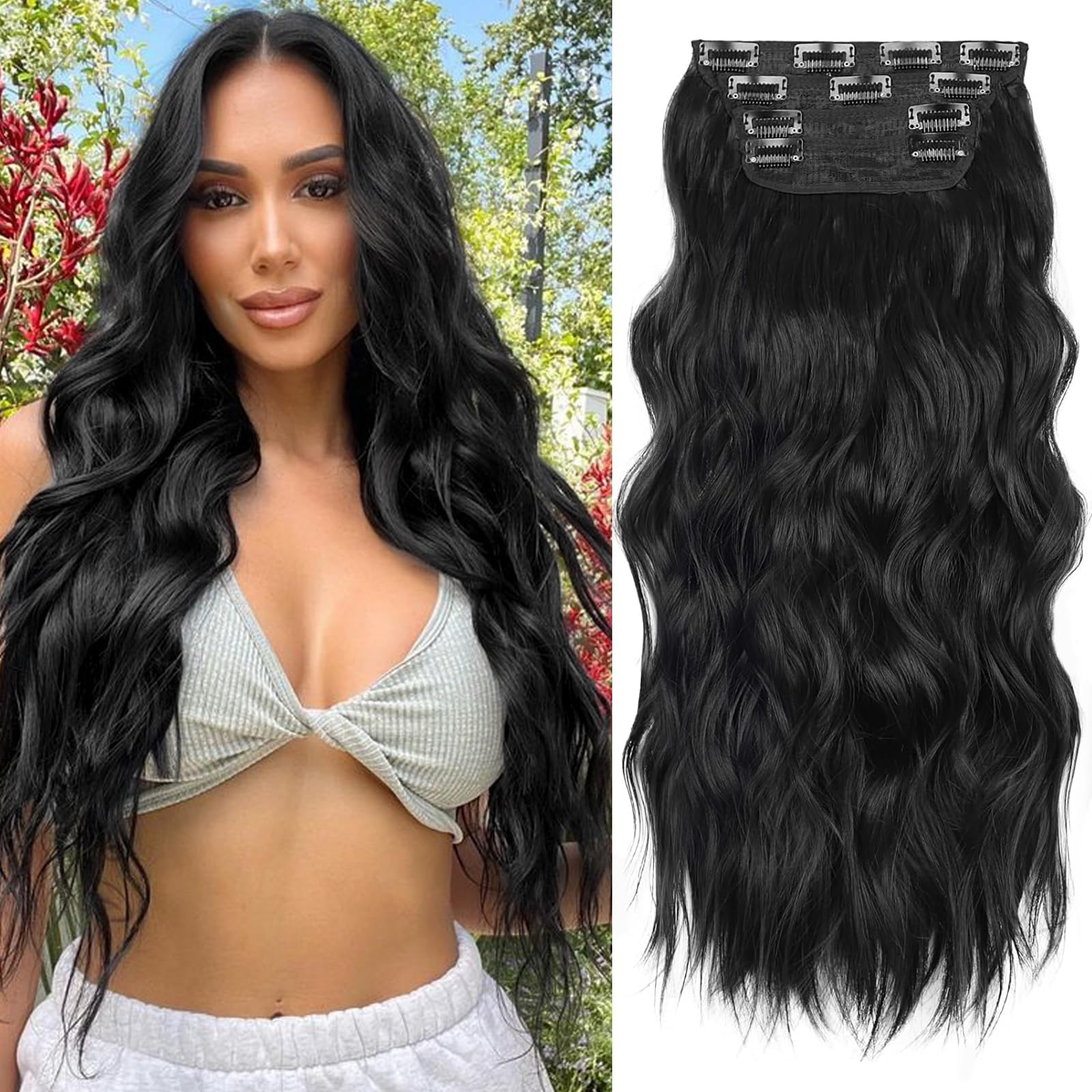 ALXNAN clip-in weft 5-inch wide provides quick volume boost.
