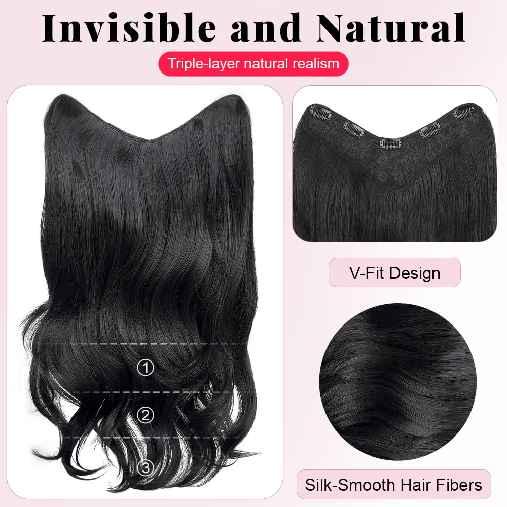 ALXNAN long 20-inch black wavy hair extensions for dramatic length and volume.