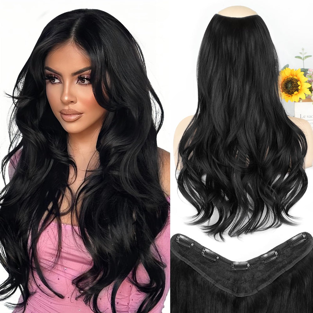 ALXNAN one-piece clip-in extensions show easy application for a fuller look.