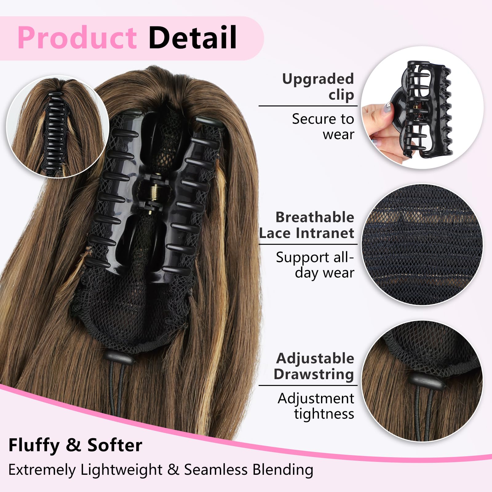 ALXNAN 24-inch ponytail length creates waist-length waves.