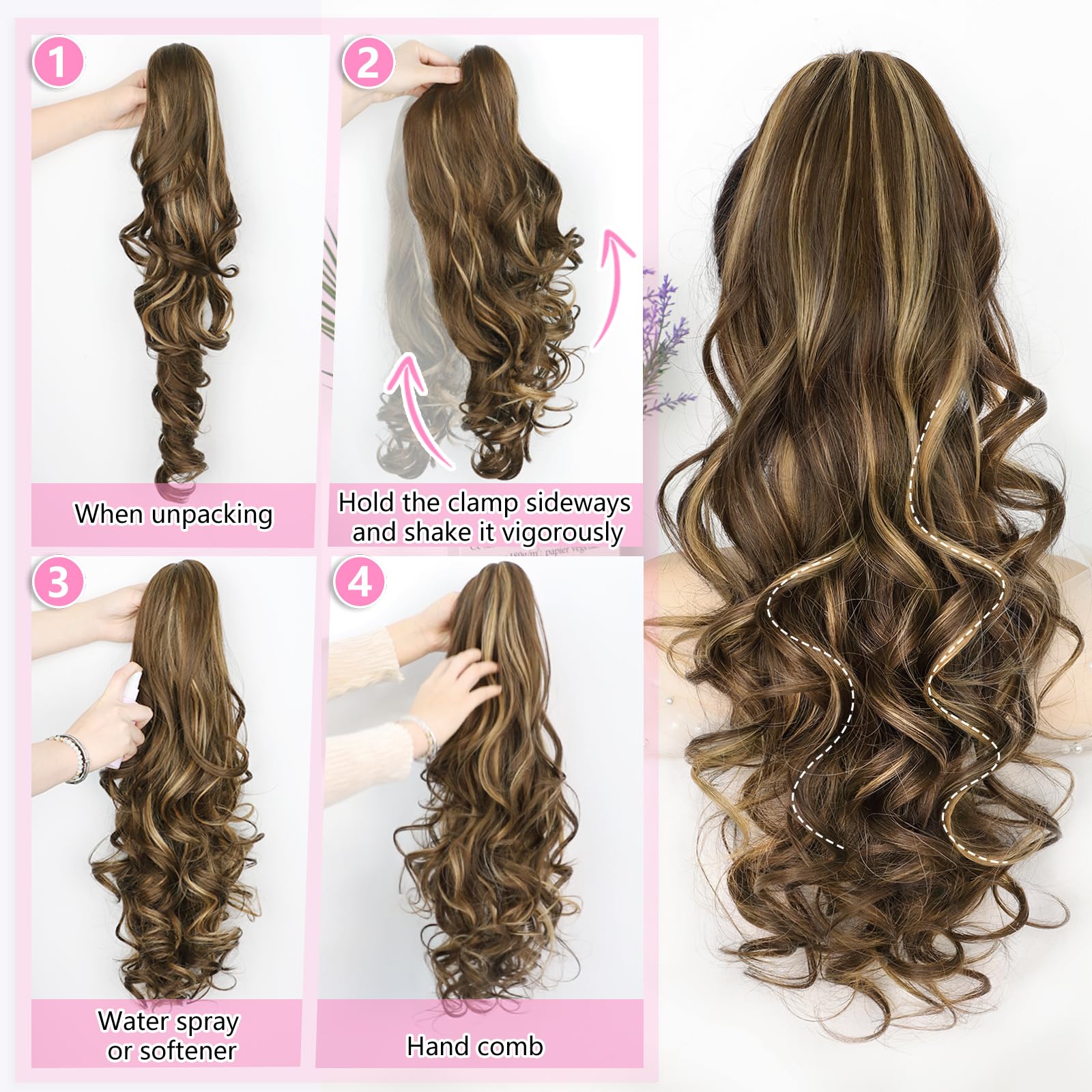 ALXNAN ponytail extension clip-in application demonstrates quick 30-second styling.
