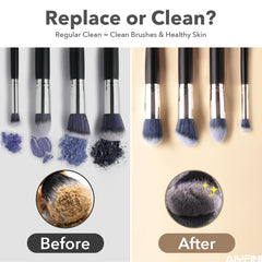 Alyfini cleaning solution bottle and brushes, ready for deep-clean makeup tools.