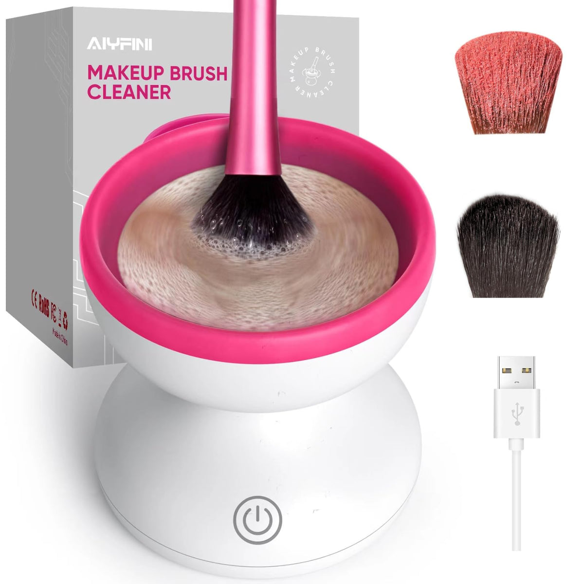 Alyfini makeup brush cleaner machine, front view for effortless brush cleaning.