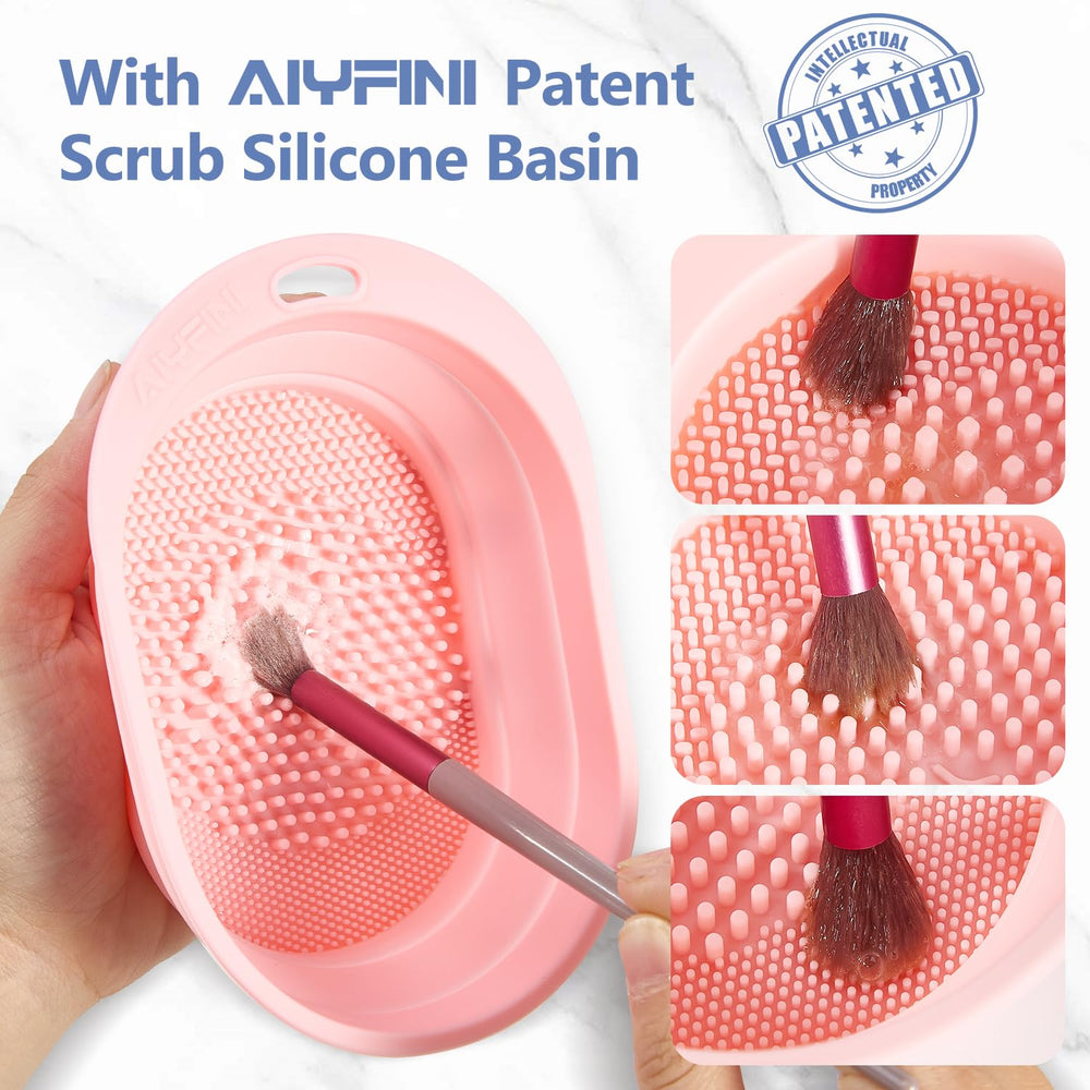 Sponges and puffs immersed in Alyfini cleaner to restore softness.