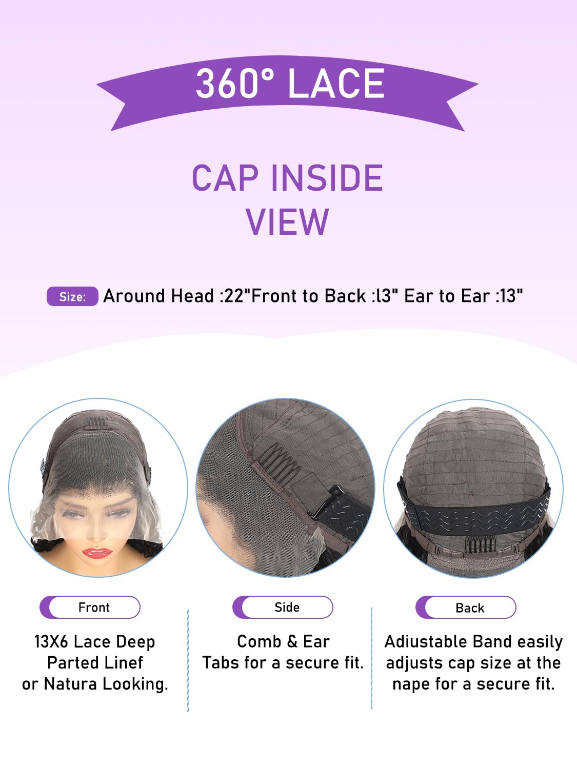 ALYOGA Deep Wave wig cap-adjustment feature for secure everyday wear