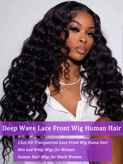ALYOGA Deep Wave wig close-up demonstrates full 180% density and voluminous curls