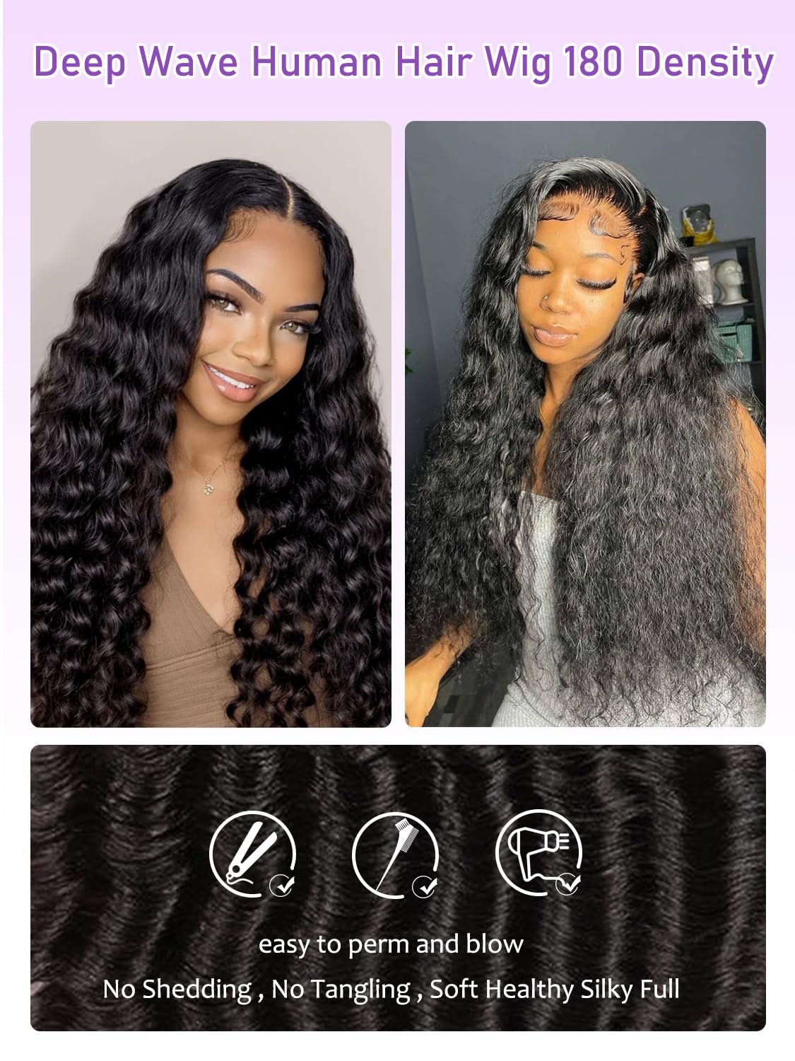 ALYOGA Deep Wave lace-front detail with pre-plucked hairline and bleached knots realism