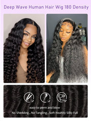 ALYOGA Deep Wave lace-front detail with pre-plucked hairline and bleached knots realism
