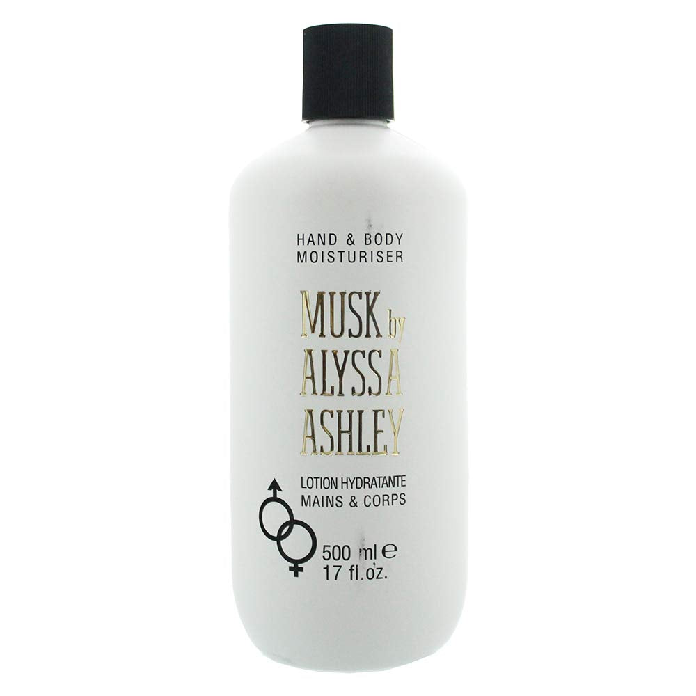 Alyssa Ashley Musk bottle closeup shows quick absorbing moisture