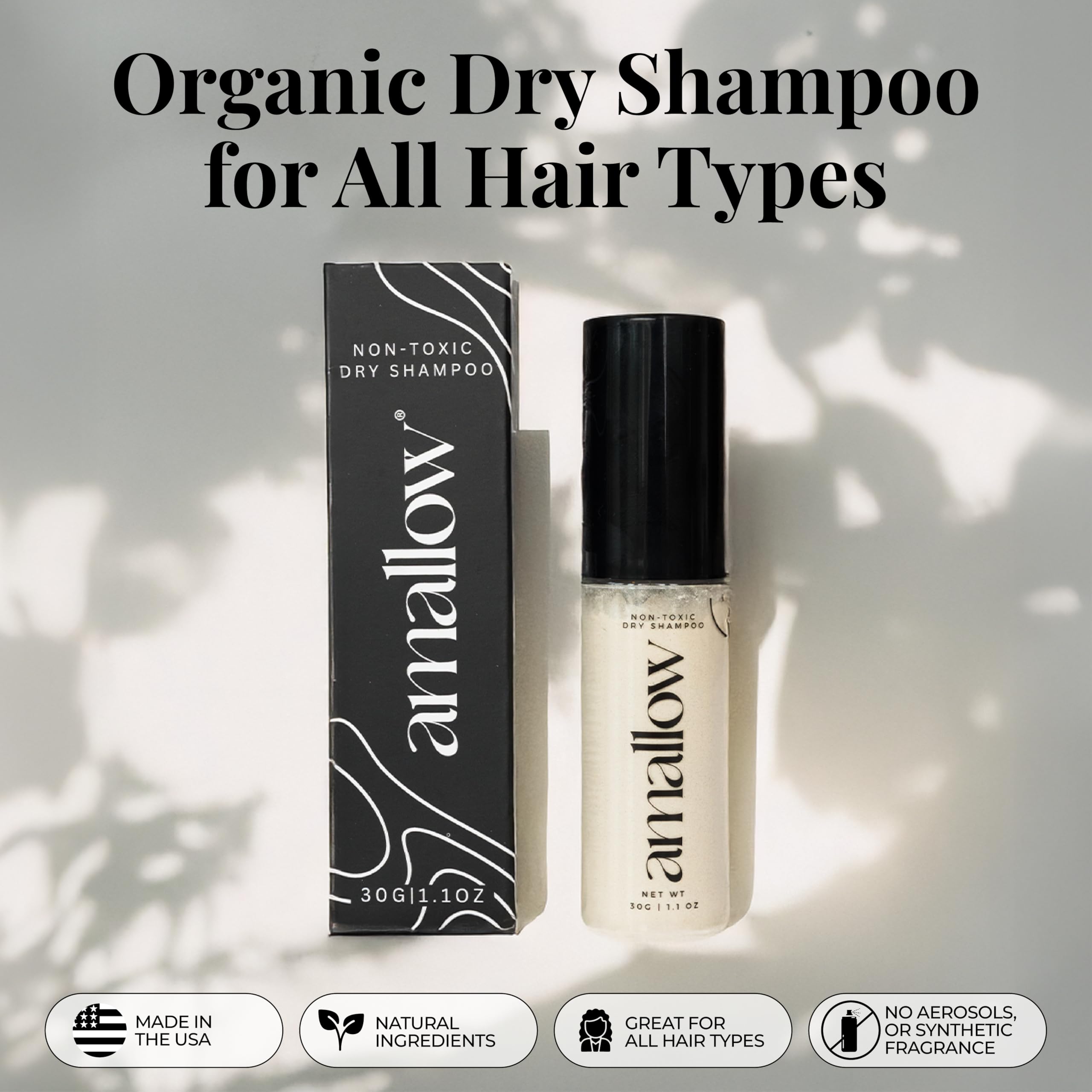 Amallow dry shampoo powder travel tin sits in bag, offering eco-friendly freshness on the go.