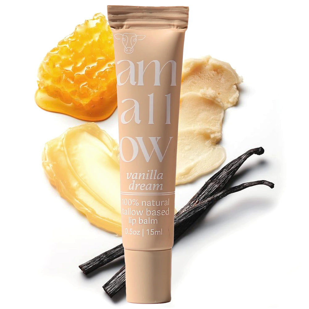 Amallow tallow lip balm squeezable-tube Vanilla Dream for mess-free on-the-go moisture