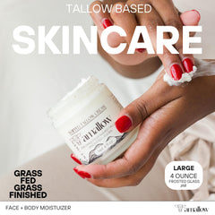 Amallow unscented beef tallow jar close-up—daily moisturization for dry skin.