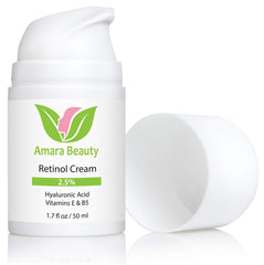 Amara Beauty Retinol Cream texture closeup reveals hydrating formula for smoother skin.