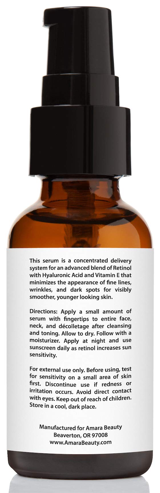 Amara Beauty Retinol Serum texture swirl hints at even skin tone.