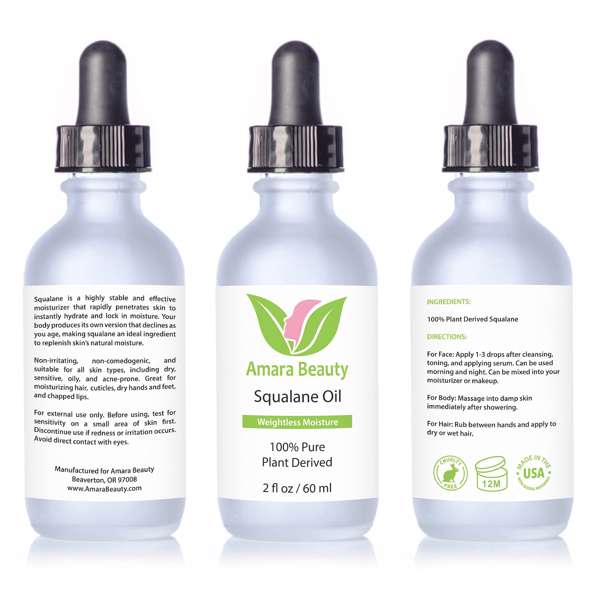 Amara Beauty Squalane Oil nourishes hands, cuticles, and dry areas.