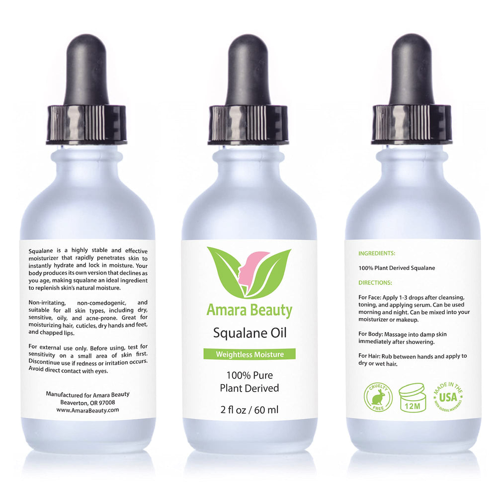 Amara Beauty Squalane Oil nourishes hands, cuticles, and dry areas.