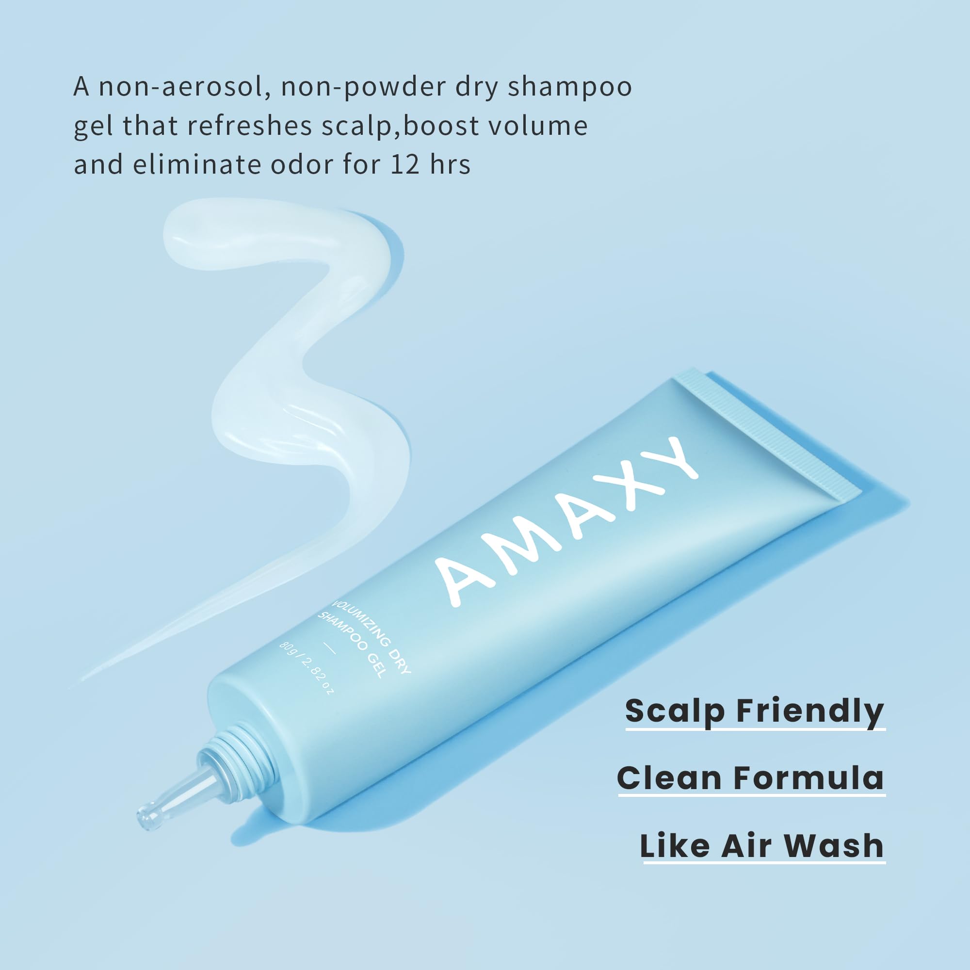 AMAXY Wet Dry Shampoo Gel application demonstrates easy root refresh between washes