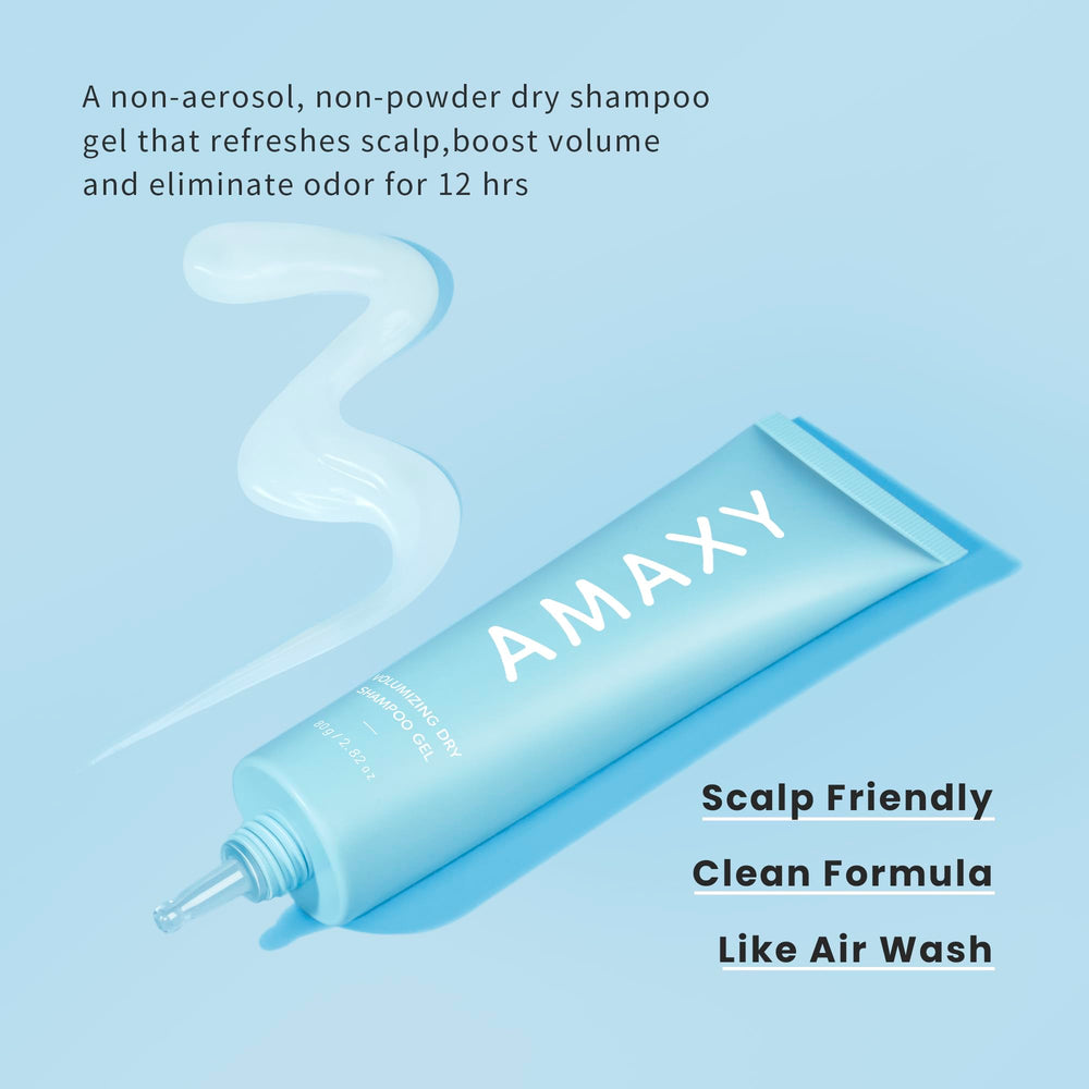 AMAXY Wet Dry Shampoo Gel application demonstrates easy root refresh between washes