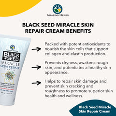 Amazing Herbs Black Seed Miracle Skin Cream jar label highlighting clean ingredients and allergen-free formula.