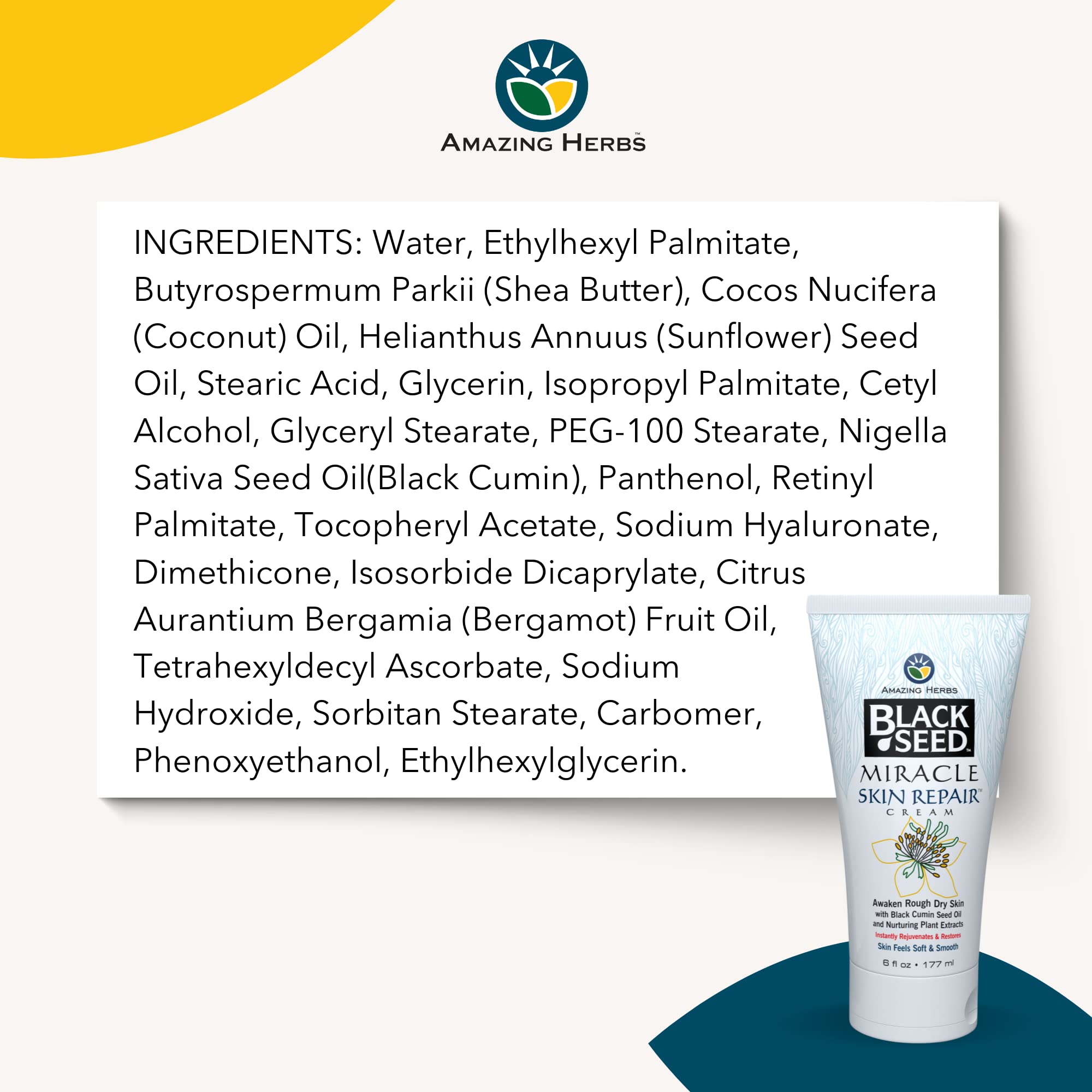 Amazing Herbs Black Seed Miracle Skin Cream vitamin E oil blend close-up for skin nourishment.