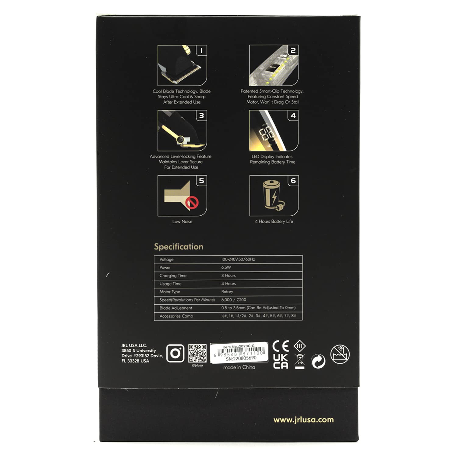 Amazon Series JRL Fresh Fade 2020C-G kit contents image shows complete professional grooming set.