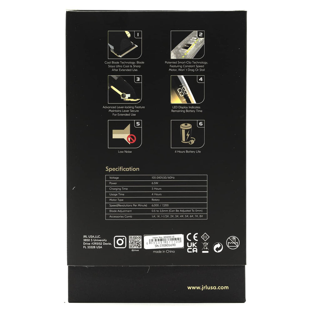 Amazon Series JRL Fresh Fade 2020C-G kit contents image shows complete professional grooming set.