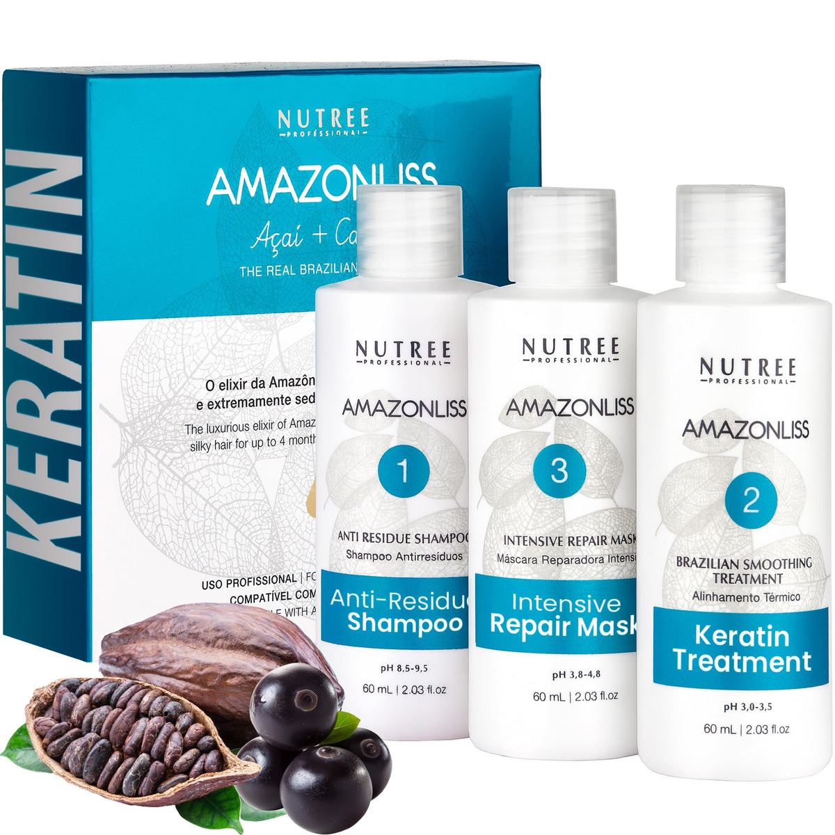 Amazonliss keratin bottle pour for fast smoothing and frizz control at home.