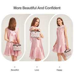 AmBealla bag middle compartment keeps daily cosmetics neatly stored during travel