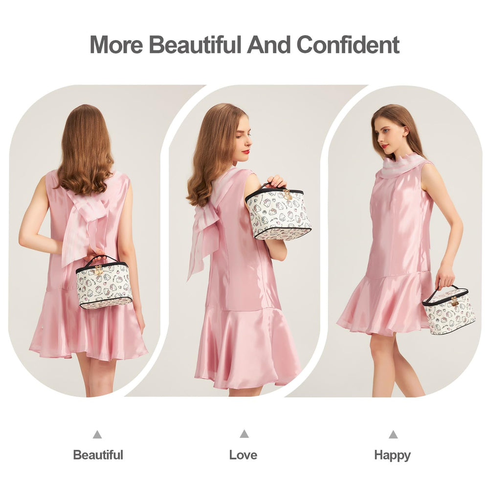 AmBealla cosmetic bag features a side pocket for lipstick and small accessories.