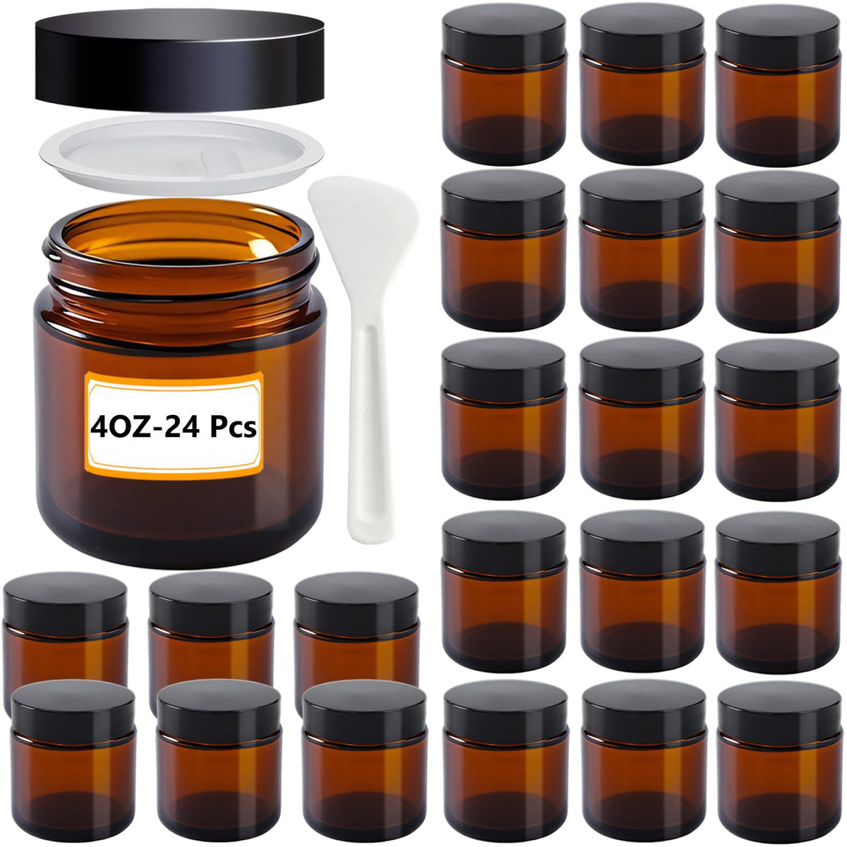 4oz amber glass jar with lid inner liner closeup shows secure seal for travel cosmetics