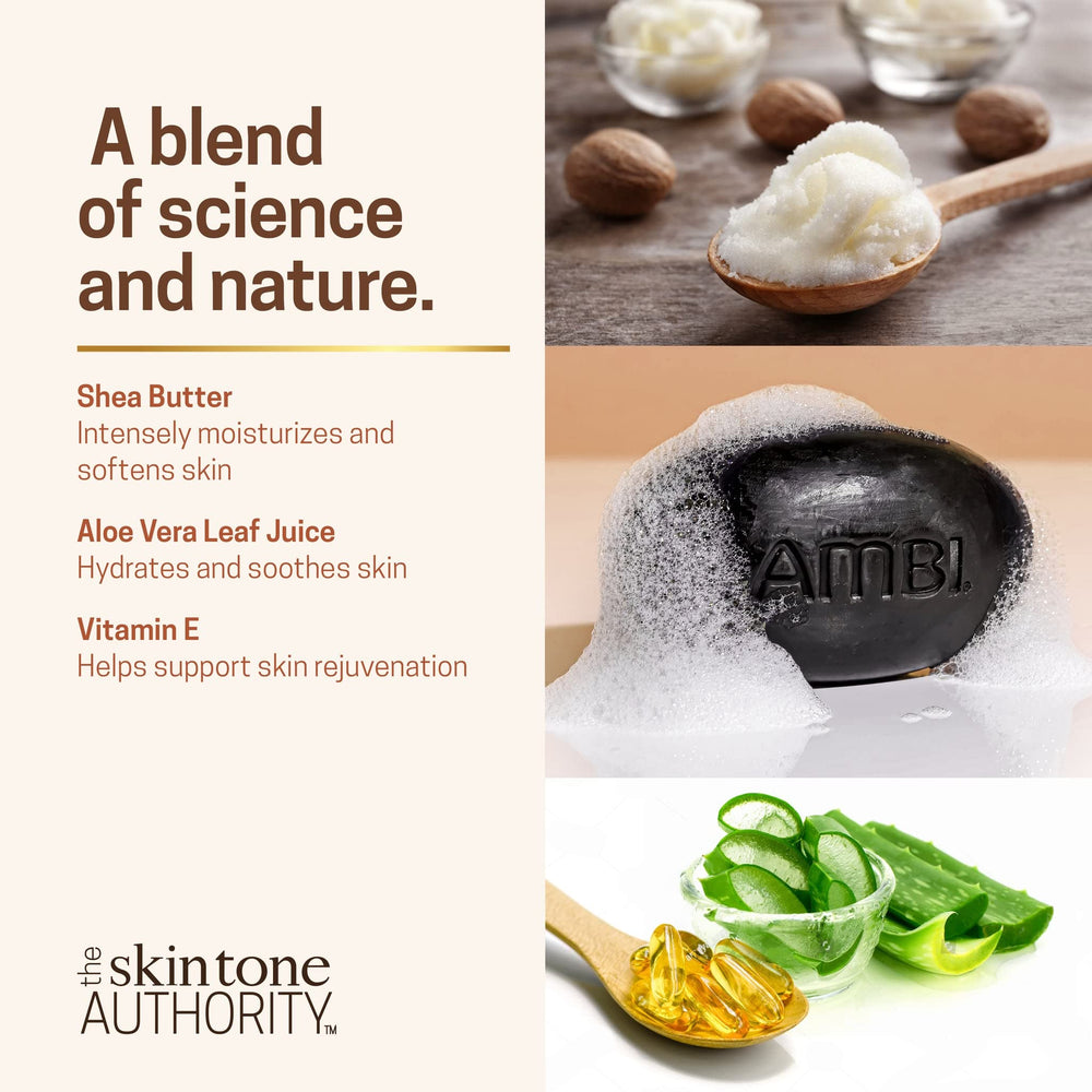 Ambi soap bar applied on damp skin for a gentle, refreshing cleanse.