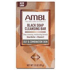 Ambi black soap bar closeup shows rich, creamy lather for gentle cleansing.