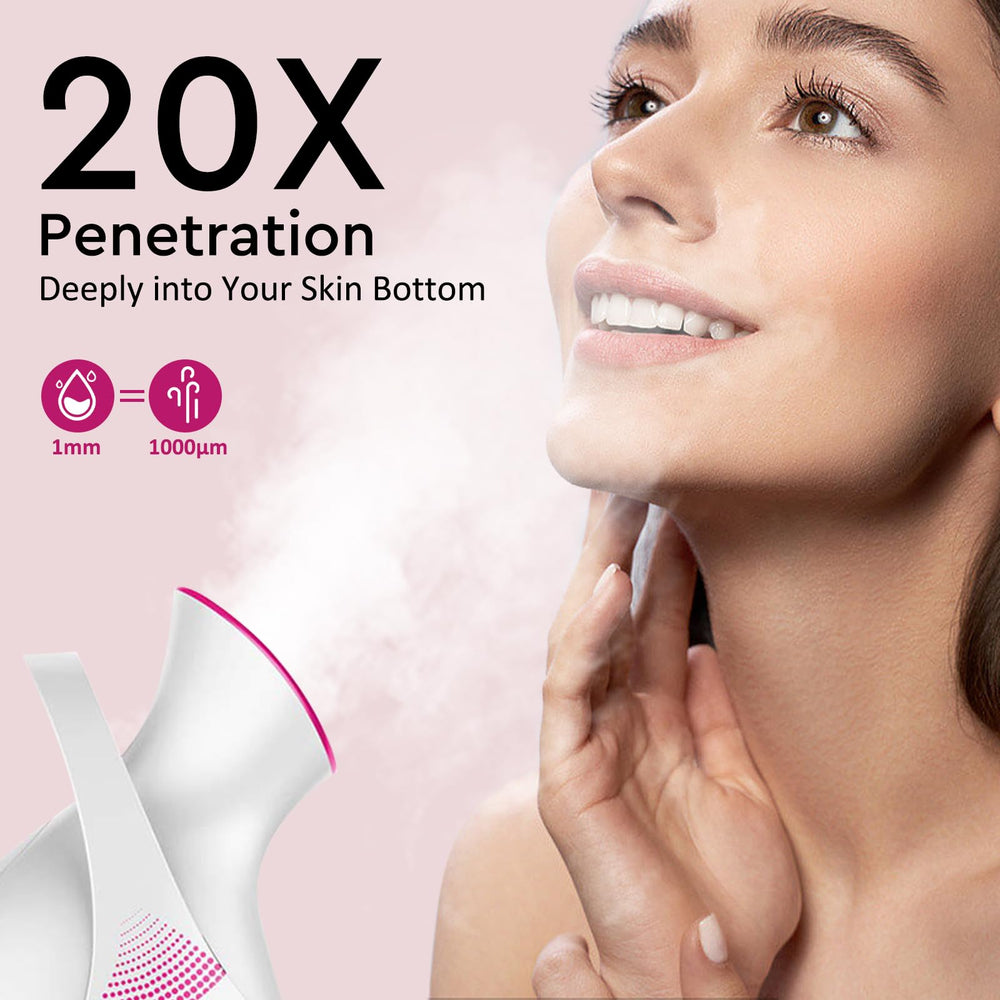 Amconsure face steamer close-up illustrating warm mist for gentle facial cleansing.