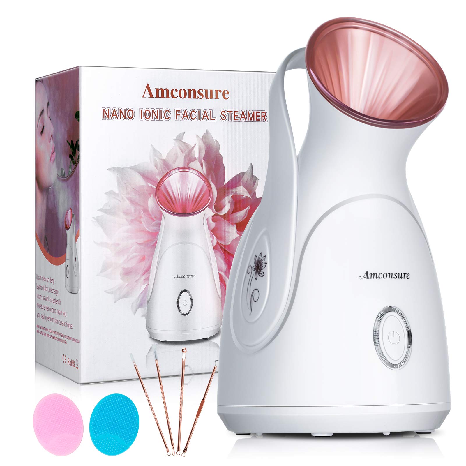Amconsure facial steamer nano ionic front view for at home spa hydration