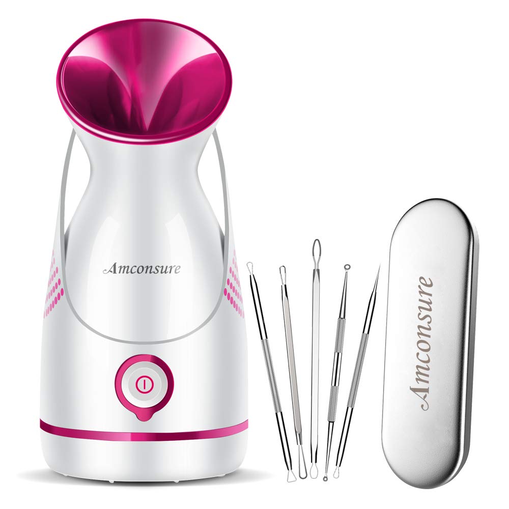 Amconsure facial steamer nano-ionic mist delivers deep hydration and pore cleansing.