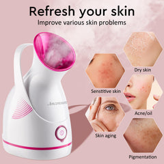 Amconsure steamer showing sinus relief benefits through gentle rising mist.